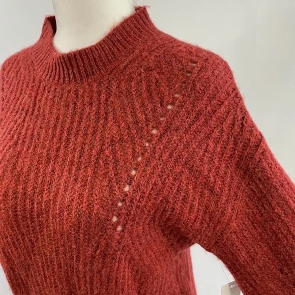New BP Pointelle Chunky Knit Long Sleeve Oversized Sweater Red Rhubarb Size XXS - Picture 9 of 16